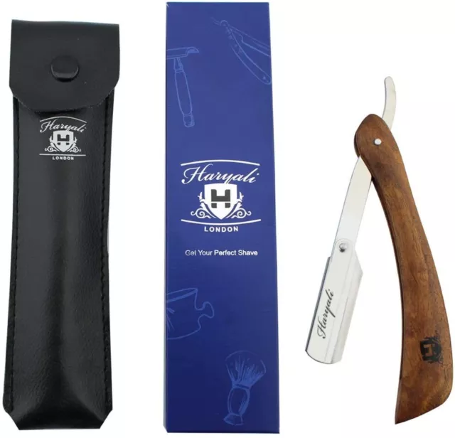 Cut Throat Razor-Professional Straight Edge with Wooden Handle Razor and Pouch