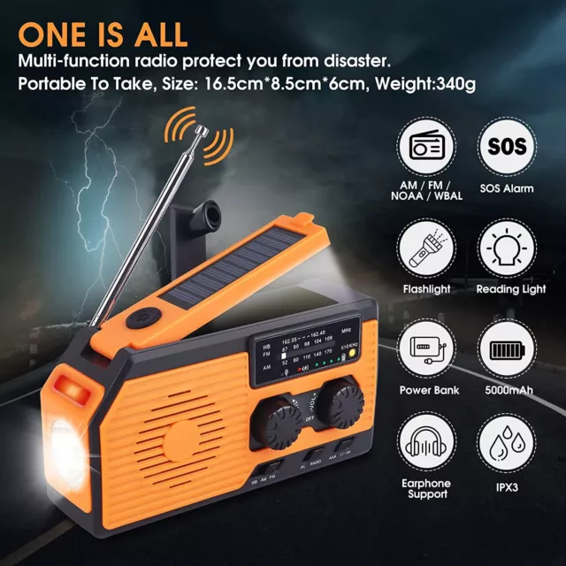 Solar Radio Handkurbel AM FM Radio LED Taschenlampe USB Notfall Handy-Ladegerät 2