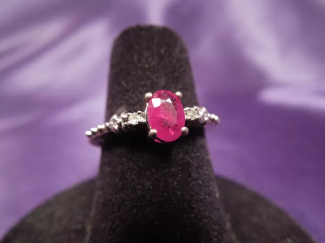 10K Yellow Gold Ruby Solitaire & Diamond Vintage Ring, Size 5.75