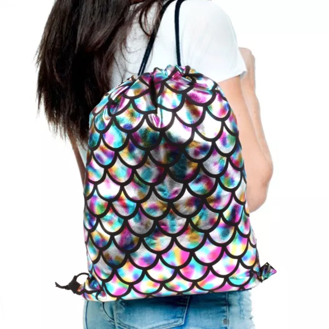 Multicoloured Rainbow Mermaid Bag Drawstring Gym Travel School Swim PE Backpack