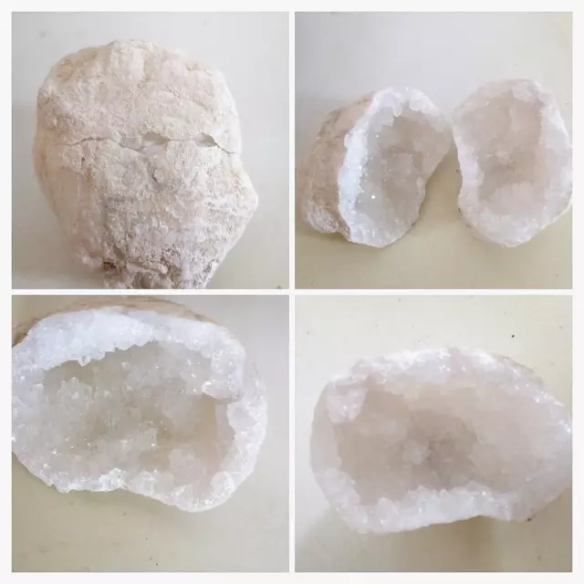 Géode cristal de roche entière en 2 parties emboitables Maroc qualité A 409 g