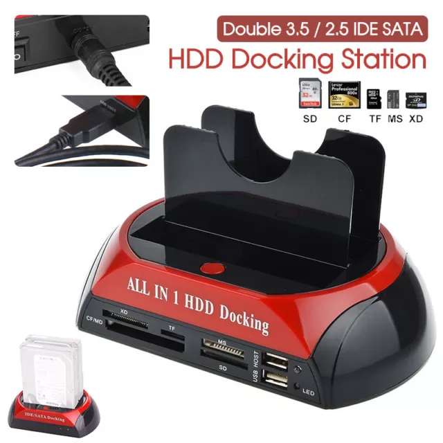 HDD Docking Station Dual 2.5" 3.5" SATA IDE Hard Disk Drive Dock OTB Card Reader