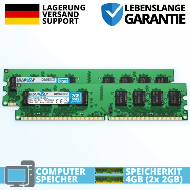 4GB DDR2 RAM DIMM PC2-5300U-555-12-E3 2Rx8 667 MHz 1.8V PC Computer CL5 (2x 2GB)