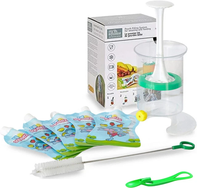 Sistema de bolsa de destete para bebé Fill n Squeeze, fabricante de alimentos para bebés de 500 ml con 5 reutilizables