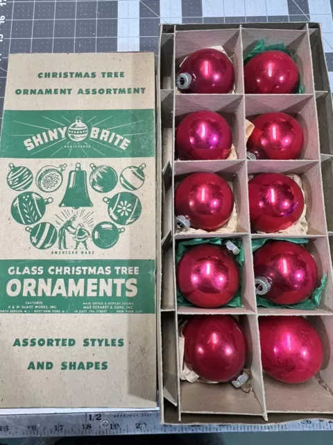 RARE SHINY BRITE RECTANGULAR BOX WITH 10 Ornaments #3