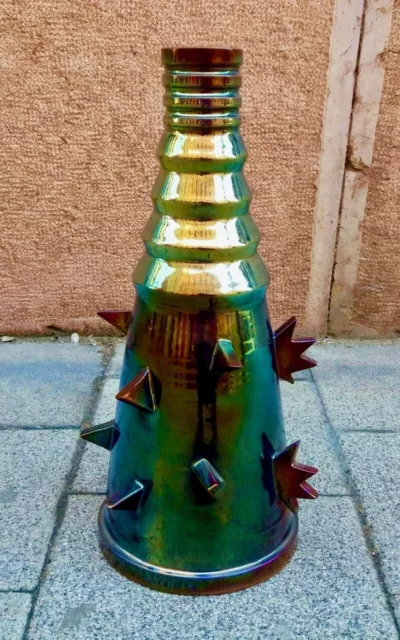 Contemporary Eozin Glazed Vase by HALMOS Ferenc Hungarian hand painted vase