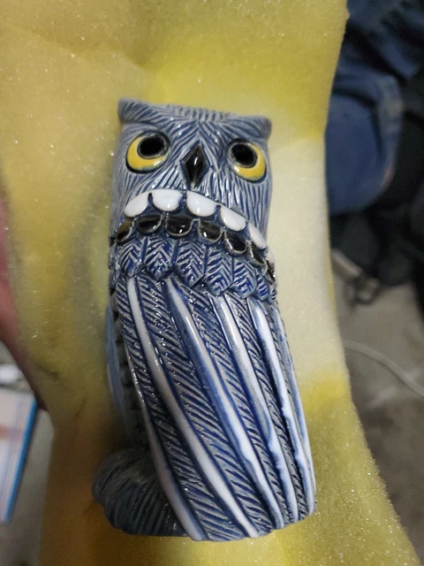 Rare Artesania Rinconada  Owl Figurine Clay Handmade Uruguay Silver 3.5in