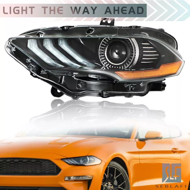 For 2018 2019 2020 Ford Mustang Headlight LED DRL Black Projector Lamp Left Side