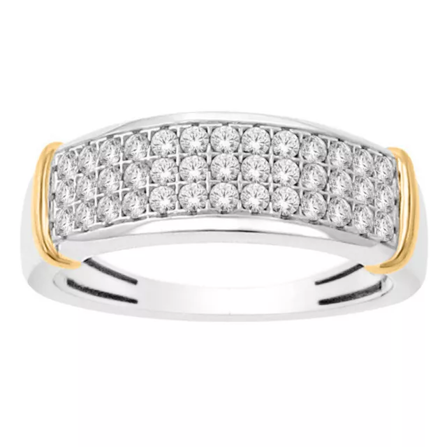 1.20 CT Diamant Rond 14K Deux Ton Or Finition Trois Rangées Anneau de Mariage