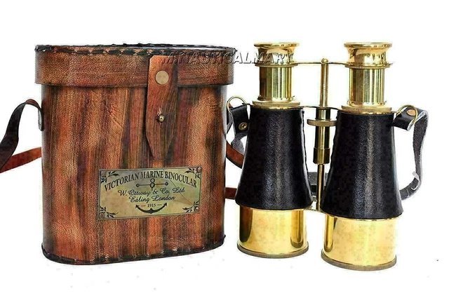 Jumelles en laiton antique vintage avec étui en cuir cadeau marin victorien