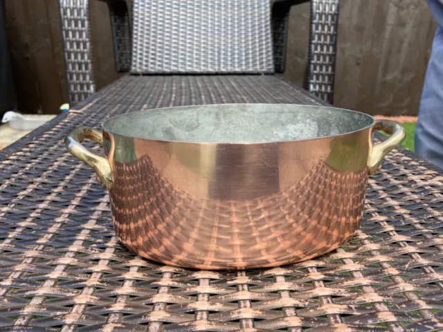 Vintage French Copper Small Fish kettle Cooking pan pot tin lined Brass Handles Vintage French Copper Small Fish kettle Cooking pan pot tin lined Brass Handles