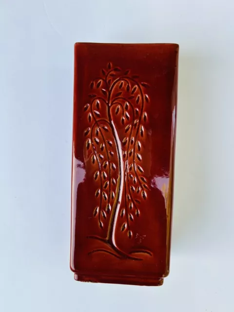 ART NOUVEAU MAJOLICA Rectangular Red Glazed Vase 9”