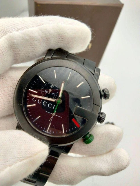 Gucci Chronograph Watch 101M Men 44mm Quartz Vintage Black Dial Round Swiss Made