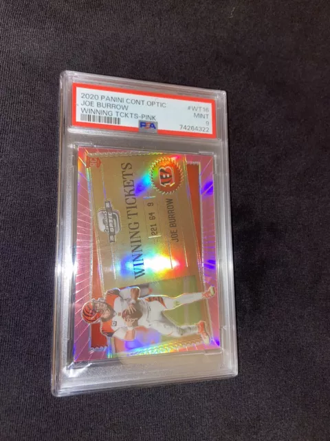 2020 Contenders Optic Joe Burrow Winning Ticket Pink Prizm Wt16 #34/75 Psa 9