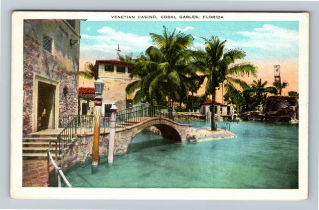 Coral Gables FL-Florida Tropical Venetian Casino Walking Bridge Vintage Postcard