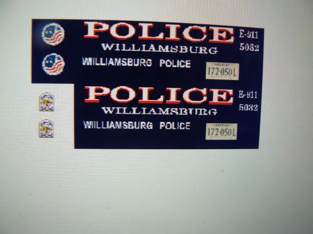 Williamsburg Virginia  Police Patrol Vehicle Decals 1:24