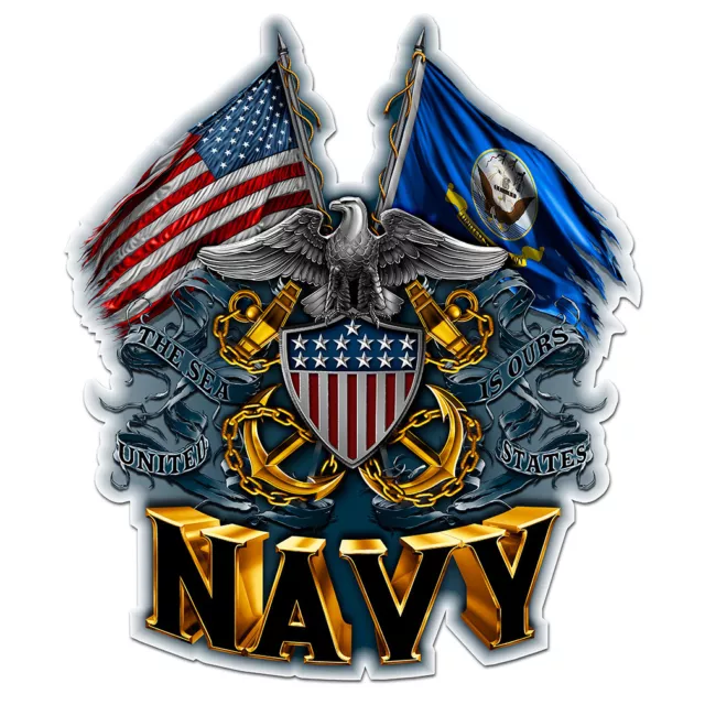 US Navy United States Navy Double Flag Eagle Navy Shield Decal Sticker