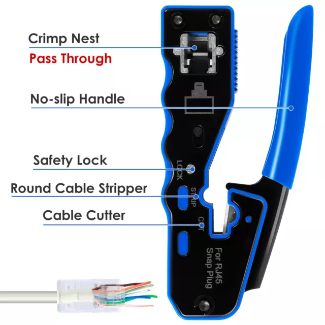 Pass Through Crimping Tool Kit Multifunctional Crimper Plier with Mini Stripper§