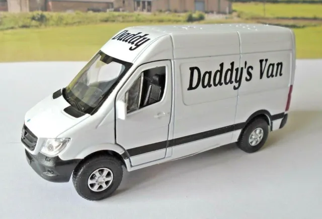 PERSONALISED Daddys Van White MERCEDES SPRINTER Van Boys Toy Model Present Boxed