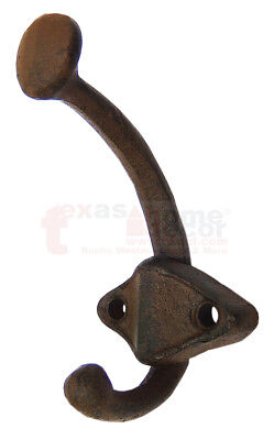 Cast Iron Double Hook Rustic Coat Hanger Key Holder Towel Purse 3 5/8 inch