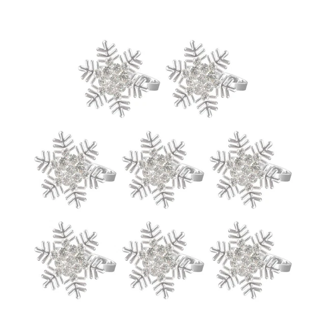 8 PIEZAS Navidad copo de nieve anillos servilleta moda diamante servilleta