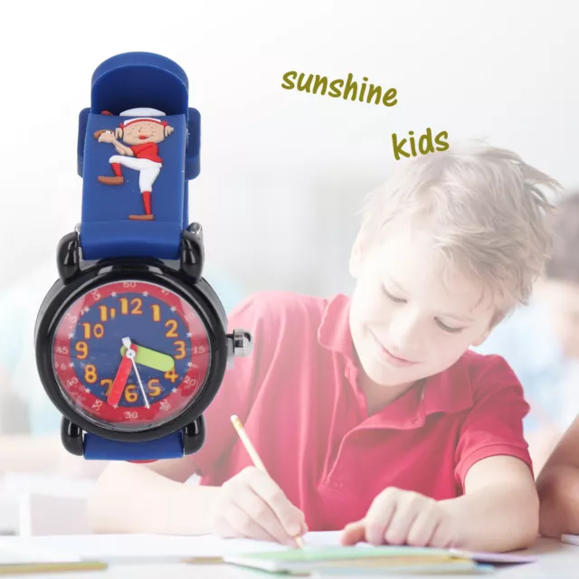 (Dark Blue)3D Cartoon Children's Watch Exquisite Reading Time Clear Number