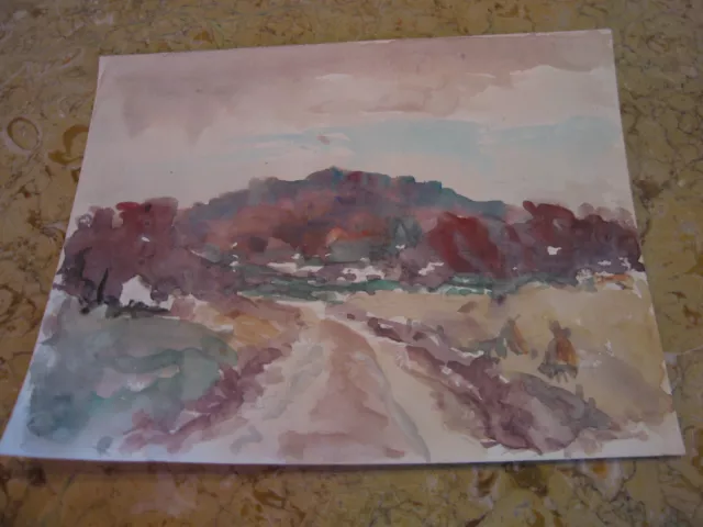 Vtg Antique Early 20th Cent. E A Trego Watercolor Painting & Pastel Landscape