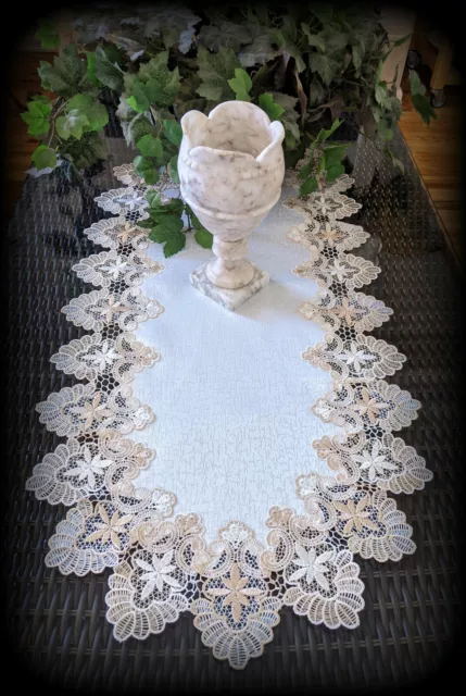 Dresser Scarf Lace Table Runner 35"x16"  Doily Neutral Beige Tan Antique White