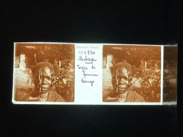 AFRIQUE ETHNOLOGIE 1900 PLAQUE VERRE 45x107 VUE STEREOSCOPIQUE VERASCOPE RICHARD