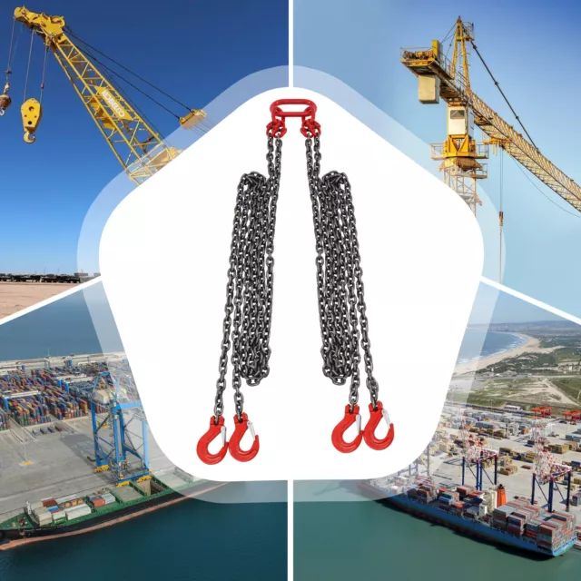 5/16" x 13FT Lifting Chain Sling G80 Spreader 4-Leg with Grab Hooks 20Ton New