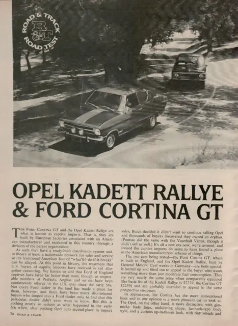 1967 Opel Kadett Rallye Ford Cortina 4Pg Road Test Automobile Vintage Print Ad