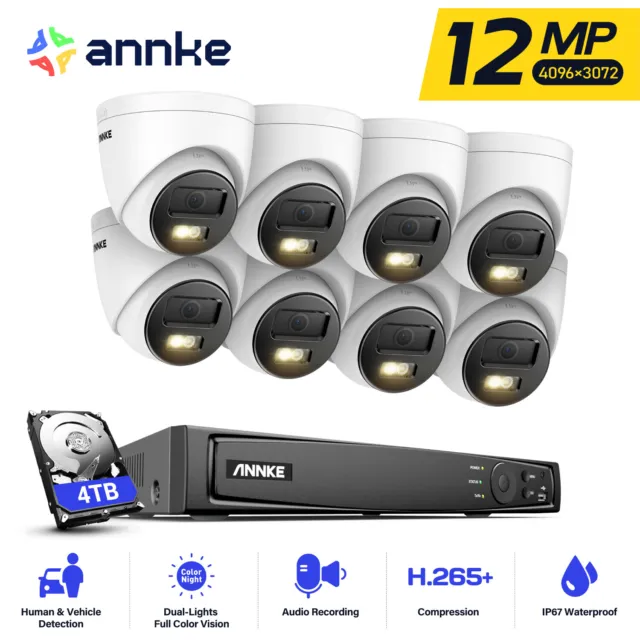 ANNKE 12MP POE AI Überwachungskamera Set Outdoor Mit Audio Farbe Nacht 8CH NVR
