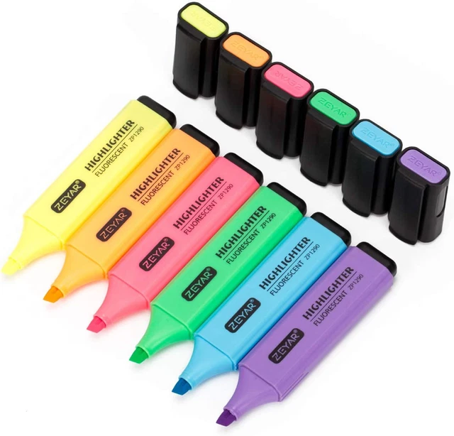 Highlighter, Chisel Tip Marker Pen, Water Based, Quick Dry (6 Candy Colors)