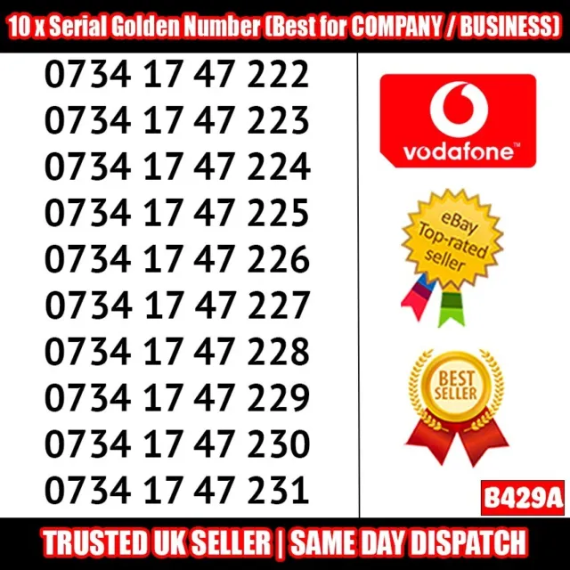 10 x schede SIM VIP UK numeri di serie oro (migliori per azienda/azienda) B429A