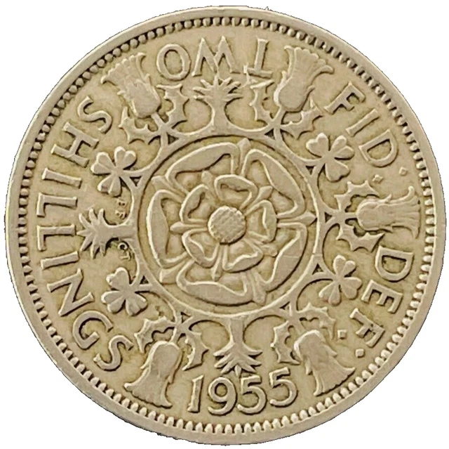 1955 Great Britain Coin 2 Two Shillings KM# 906 Queen Elizabeth Europe England