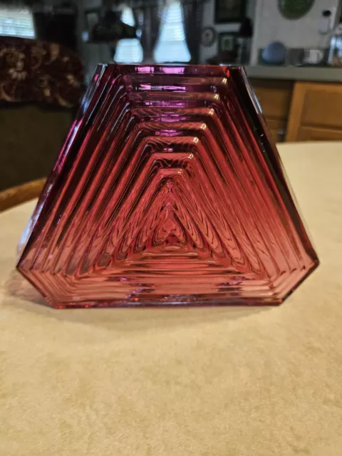 Vintage Pilgrim Glass Cranberry Triangle Blenko Style 9"x 6.25"x 4.5" Beautiful!