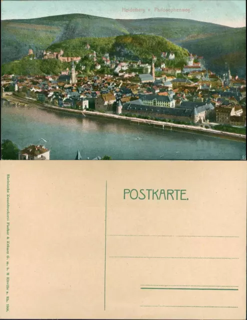 Heidelberg Panorama-Ansicht Philosopenweg auf Stadt, Neckar, color Ansicht 1908
