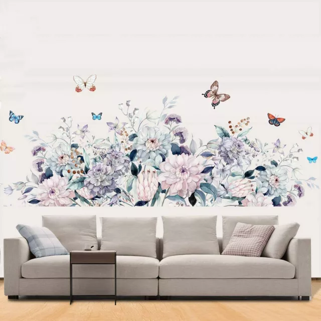 Wall Stickers Flower Peony Purple Pink Colorful Butterfly Floral Home Room Decor