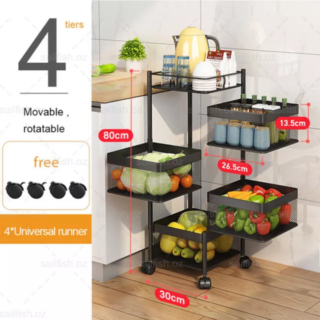 Vegetable Storage 4 Tiers Rotating Rack Kitchen Trolley Cart Organiser Holder AU