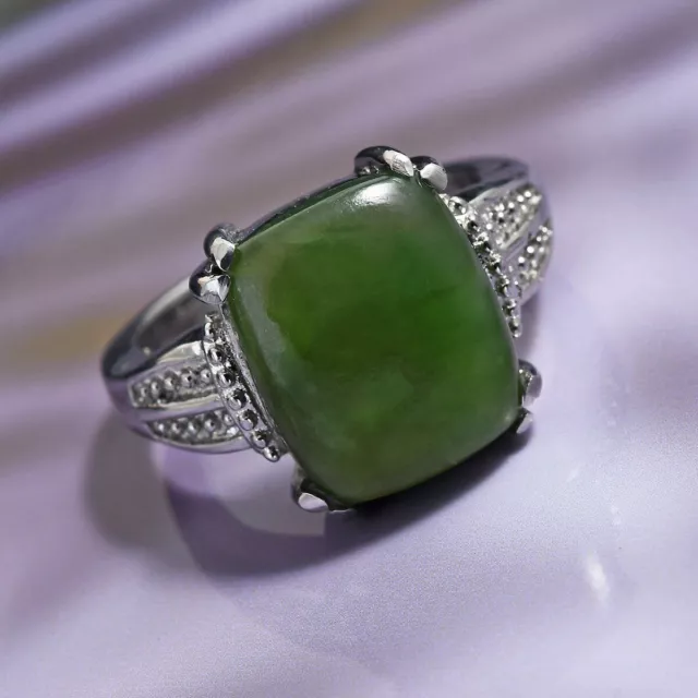 Belle Bague En Jade En Néphrite En Acier Inoxydable, Taille 6,4,80 Cts