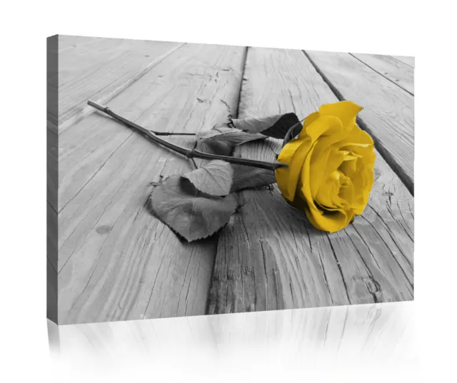 Large Mustard Yellow Grey Rose Flower Canvas Wall Art Picture Print