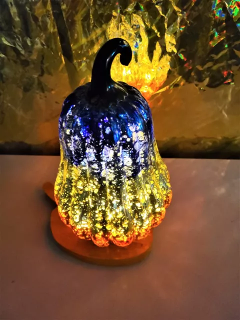 Antiqued Silver Mercury Glass Lighted LED Tall Pumpkin Gourd with wood base