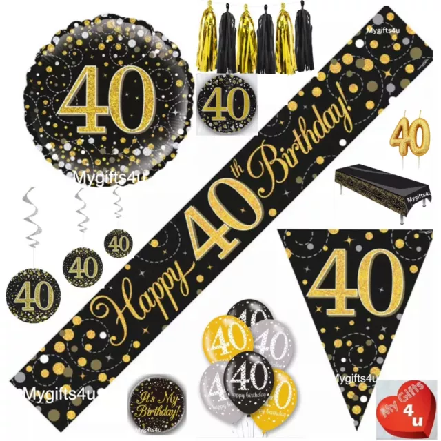 Alter 40 & Happy Birthday Party Dekorationen Buntings Banner Ballons schwarz gold