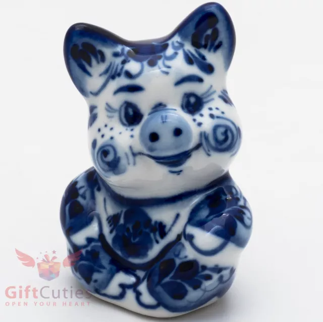 Porcelain gzhel Pig Piglet figurine handmade in Russia Гжель