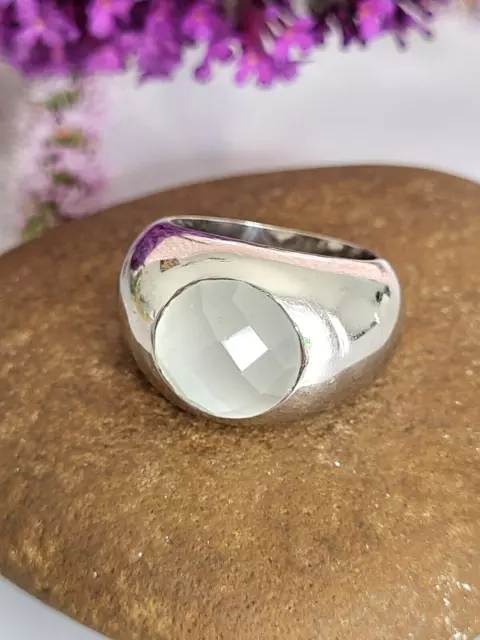 Phantastischer Ring Silber 925, facettierter Chalcedon, Meistermarke, 18,1mm