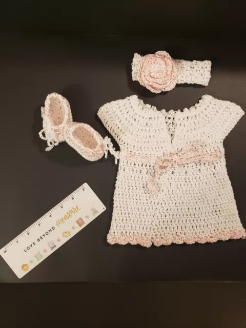 Preemie/ Newborn Hand Crochet Dress set. Pink/white.
