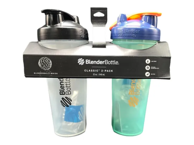 Botella licuadora clásica - paquete de 2 - 32 oz - negro/claro y verde/azul/naranja NUEVO