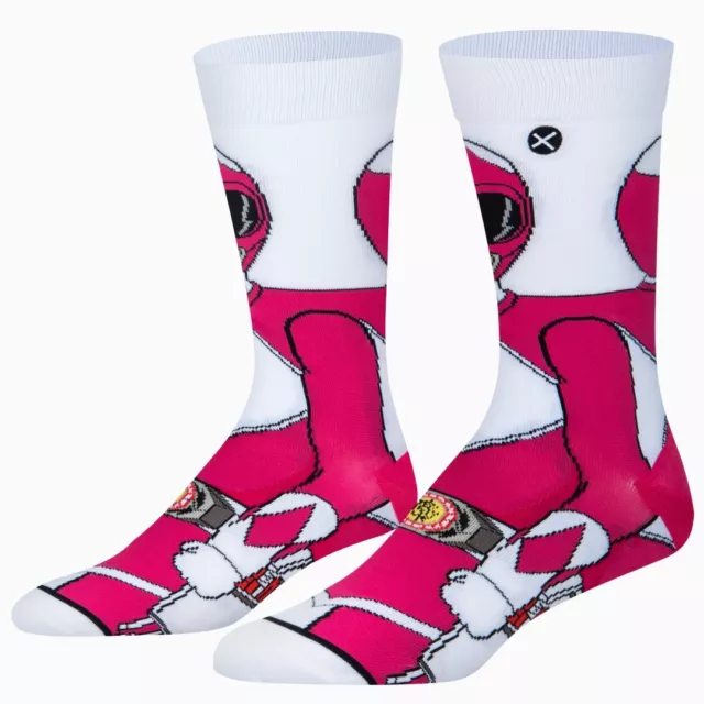 Odd Sox, Funny Crew Socks, Pink Power Ranger, Adult Large 8-12