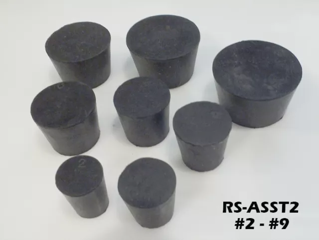 Black Solid Rubber Laboratory Stoppers Assortment Sizes 2 3 4 5 6 7 8 9 RS-ASST2