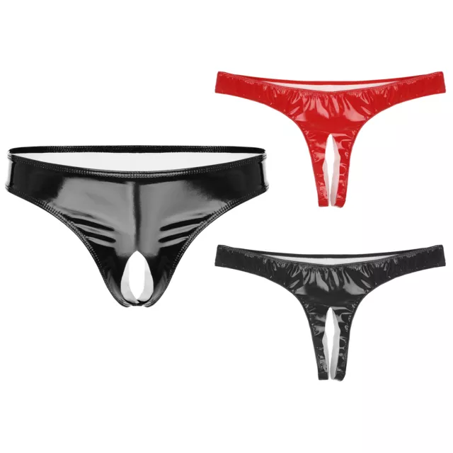 Mutane uomo wetlook slip passo aperto perizoma biancheria bella hotpant mutandine 2